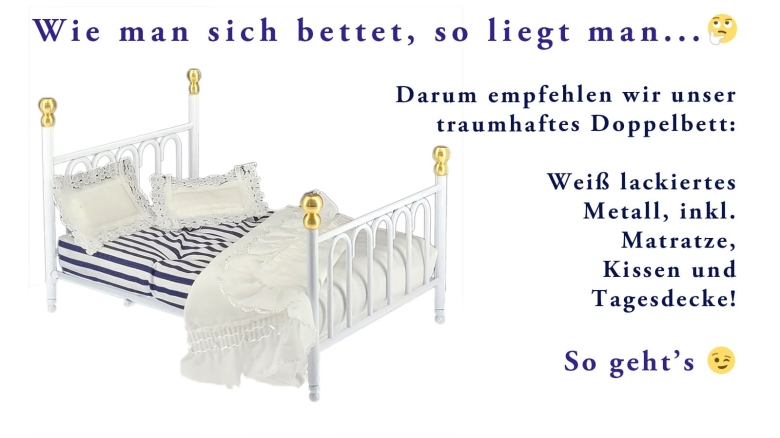 Unser weißes Doppelbett (# 41325) ist ein Blickfang in jedem Schlafzimmer.