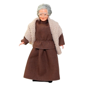 Grandma in brown dress and cape
