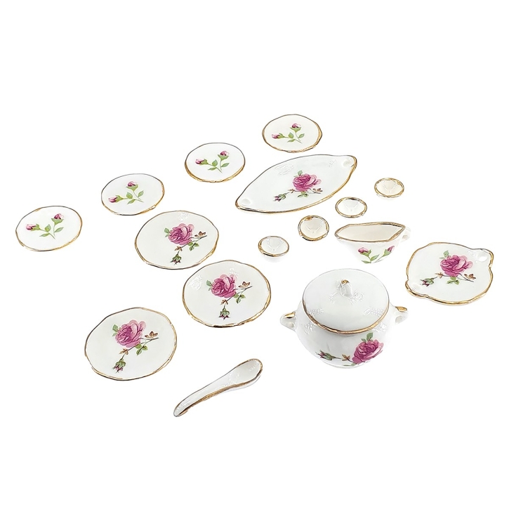 Dinner service, rose décor, 17 pcs